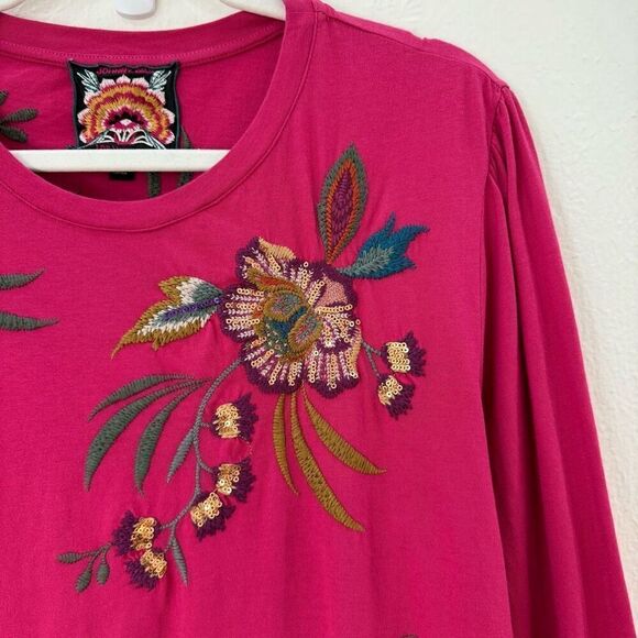 Johnny Was Sidonia Bishop Sleeve Sequin Pullover Sweater Vivacious Pink - M - Picture 2 of 9